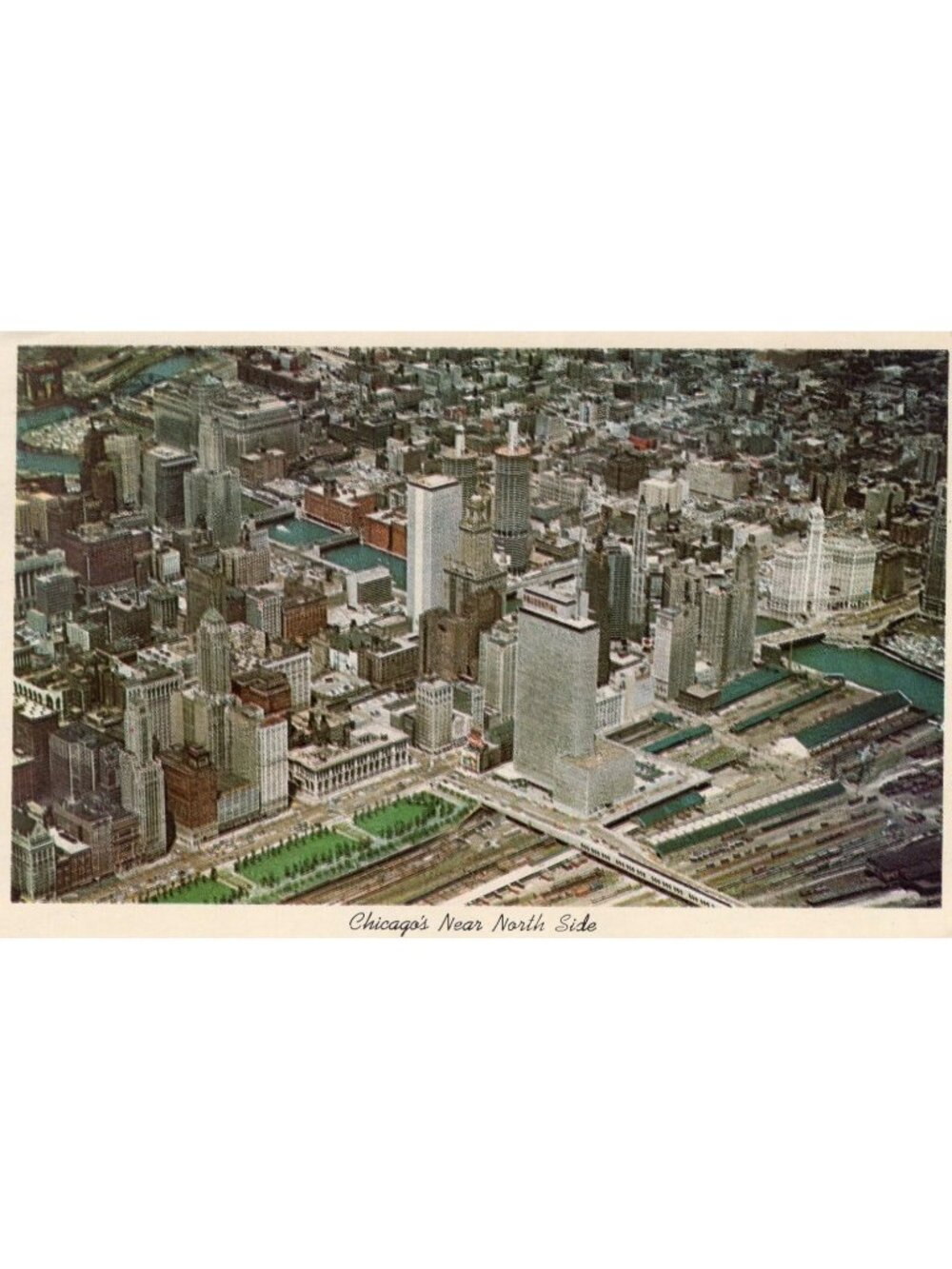 Vintage Chicago Near North Side Aerial View Postcard CK-298 1960s Unused 5¢ Stam